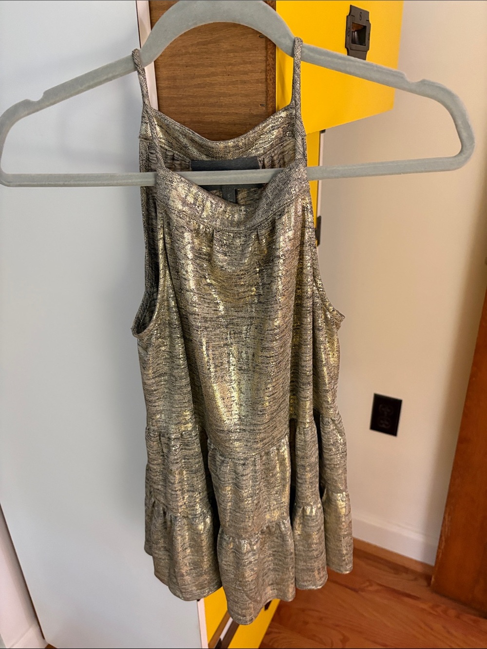 Anthropologie Sunday in Brooklyn metallic gold tiers halter tank